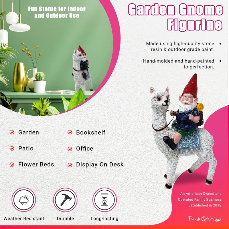 Funny Guy Mugs Gnome and a Llama Statue- Indoor/Outdoor Garden Gnome Sculpture for Patio, Yard or Lawn - Image 3