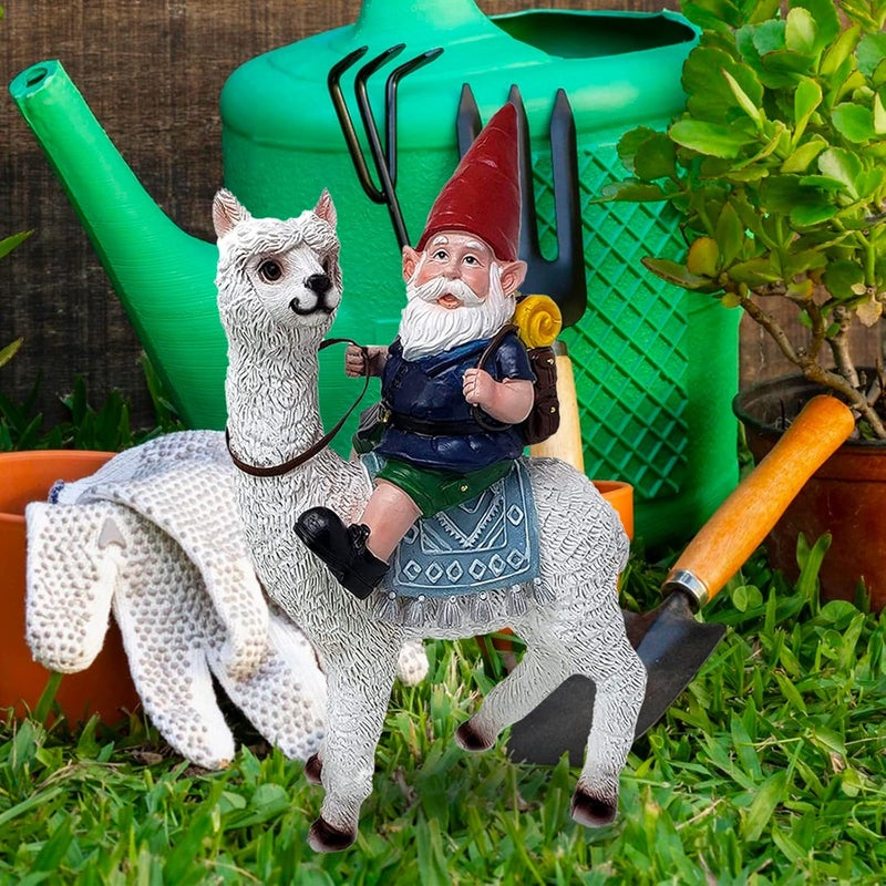 Funny Guy Mugs Gnome and a Llama Statue- Indoor/Outdoor Garden Gnome Sculpture for Patio, Yard or Lawn - Image 2