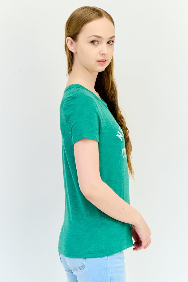 GAP Women Crew Neck Short Sleeve Graphic Print T-Shirts, Green - Image 2