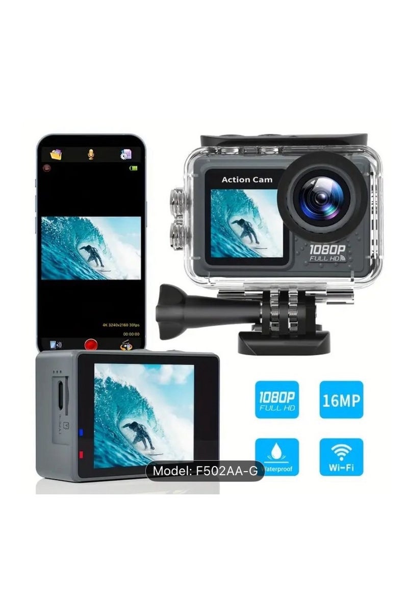 Generic F502AA-G 2-Inch 1080P HD WiFi Action Camera with 30M Waterproof Case – Wide Angle Sports Cam  - Image 1