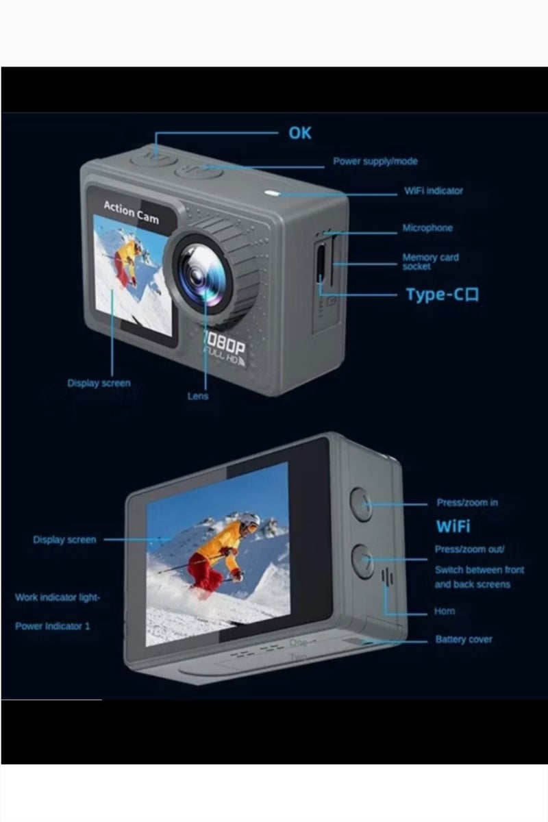 Generic F502AA-G 2-Inch 1080P HD WiFi Action Camera with 30M Waterproof Case – Wide Angle Sports Cam  - Image 5