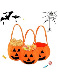 AUTOYSUR Pumpkin Collection Bag, Pumpkin Bag Bucket Candy Bags, Pack of 3 Pumpkin Candy Bag Trick or Treat Bag  - Image 1