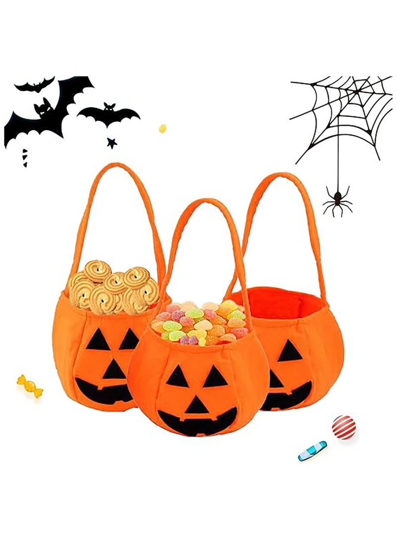 AUTOYSUR Pumpkin Collection Bag, Pumpkin Bag Bucket Candy Bags, Pack of 3 Pumpkin Candy Bag Trick or Treat Bag - Image 1