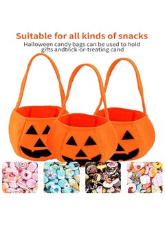 AUTOYSUR Pumpkin Collection Bag, Pumpkin Bag Bucket Candy Bags, Pack of 3 Pumpkin Candy Bag Trick or Treat Bag  - Image 3