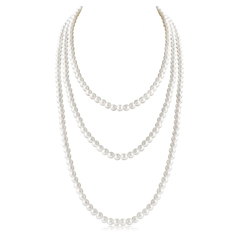 Aisansty Long Pearl Necklace for Women Layered Cream White Faux Pearl Beads Strand Necklace Costume Jewelry,Diameter Pearl 7MM,69" - Image 1