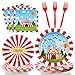 Tevxj 96PCS Circus Tableware Set Carnival Theme Dinnerware Disposable Dessert Plates Carnival Circus Party Plates Napkins Forks for Boys Girls Party Decorations Supplies 24 guests - Image 3
