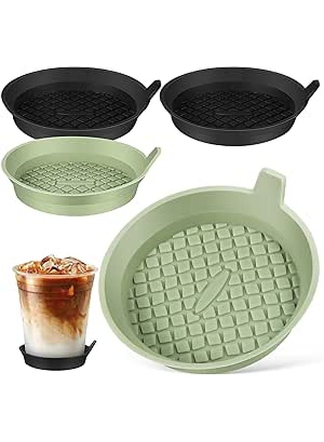 Silicone Car Cup Coaster Inserts 4pcs Non Slip Absorbent Black And Matcha Green - Image 1
