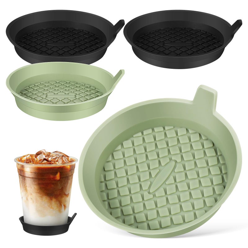 Silicone Car Cup Coaster Inserts 4pcs Non Slip Absorbent Black And Matcha Green - Image 2