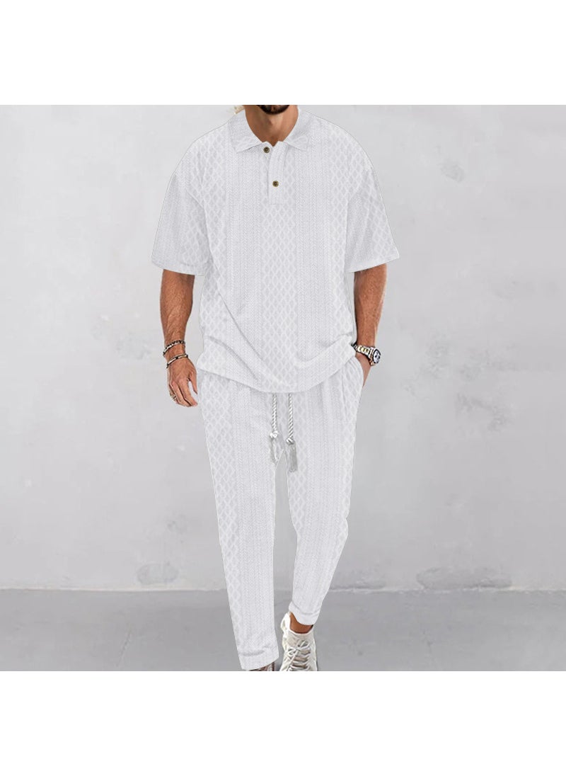 Generic 24 Spring and Summer Amazon Cross-border European and American Mens Casual Pants Lel Heavy Jacquard Knitted Top plus size suit White 
