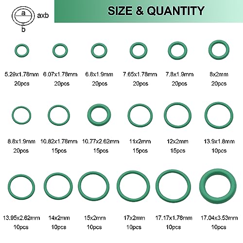 TWTADE Car A/C Repair Kit - 270PCS Green Rubber O-Ring Kit + 102PCS Car Air Conditioner Valve Core Kit, A/C R12 R134a Refrigeration Tire Valve Stem Cores with Remover Tool, AC O Rings System Seal Kit - Image 2