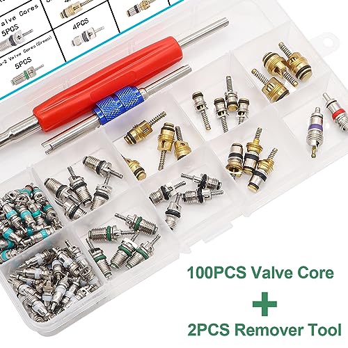 TWTADE Car A/C Repair Kit - 270PCS Green Rubber O-Ring Kit + 102PCS Car Air Conditioner Valve Core Kit, A/C R12 R134a Refrigeration Tire Valve Stem Cores with Remover Tool, AC O Rings System Seal Kit - Image 4
