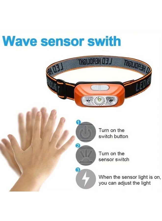 USB Rechargeable Motion Sensor LED Headlamp Orange Auto On Off Emergency Light - Image 5