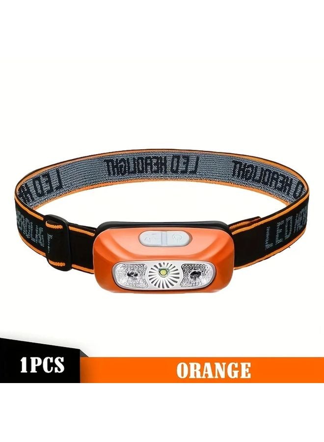 USB Rechargeable Motion Sensor LED Headlamp Orange Auto On Off Emergency Light - Image 1