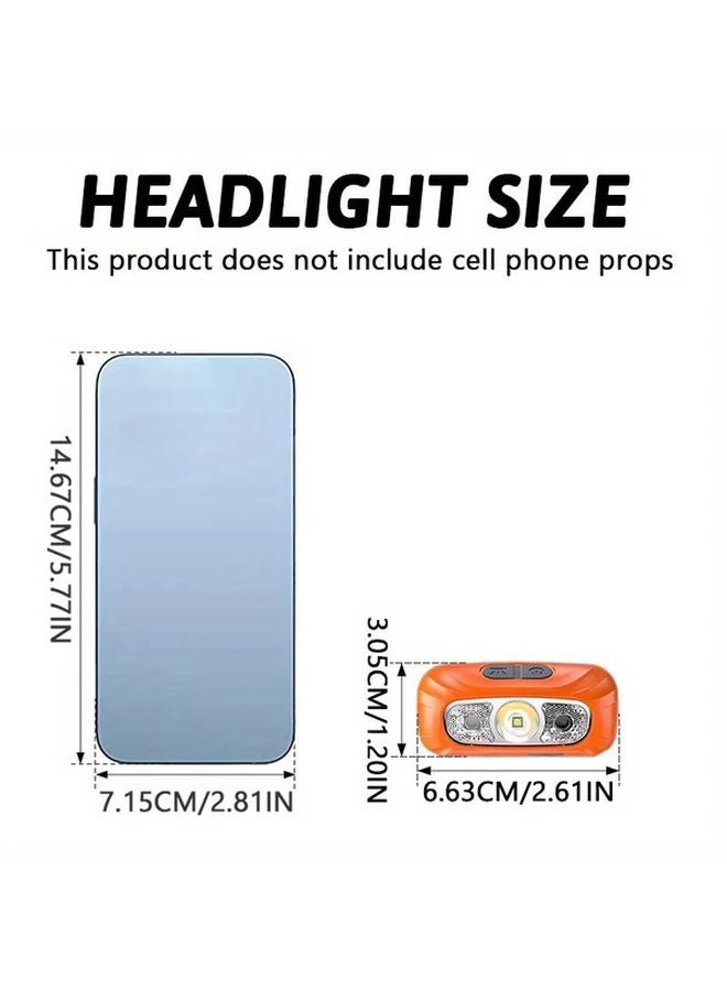 USB Rechargeable Motion Sensor LED Headlamp Orange Auto On Off Emergency Light - Image 4