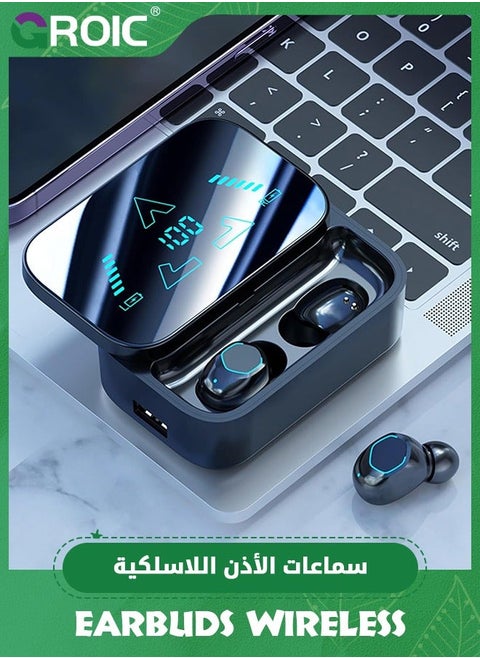 Earbuds Wireless Bluetooth, Bluetooth Earphone 5.3 in Ear Led Display Power Hi-Fi Noise Reduction Low Delay for Sports