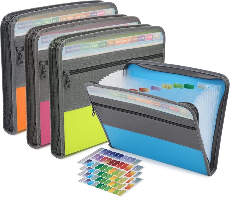 Nafy Expanding File Folders, 13 Pockets Document Organizer with Zipper, A4 Letter Size Portable Accordion Expanding File Folders with Multicolor Labels for Home Office School Supplies (Mix 4 Color) - Image 1