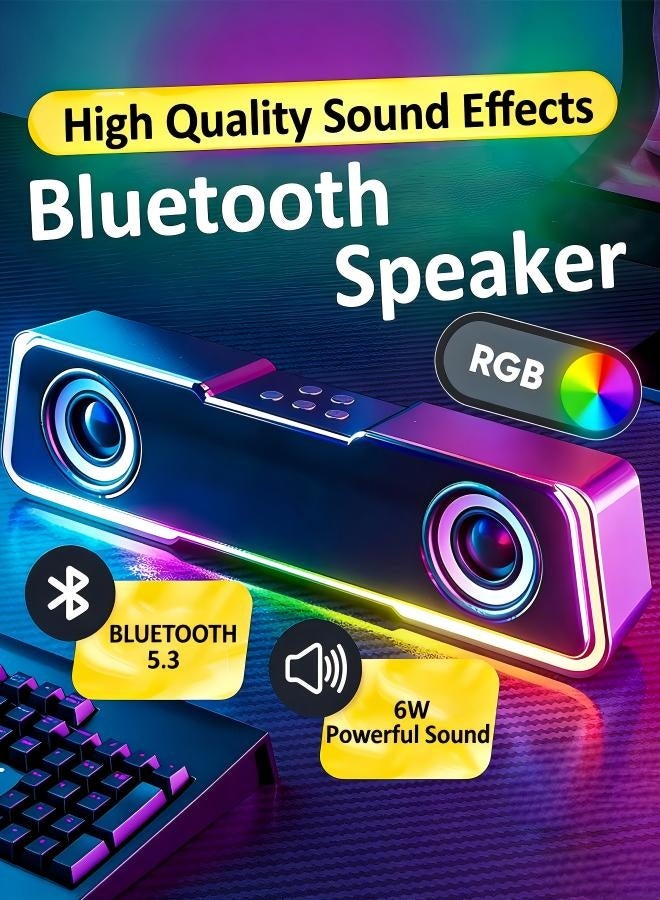 مكبر صوت بلوتوث لاسلكي محمول، مع RGB، مكبر صوت بنظام الصوت المحيطي للمسرح المنزلي يعمل بمنفذ USB، لجهاز عرض الألعاب التلفزيونية، وشاشة سطح المكتب، والكمبيوتر الشخصي، والكمبيوتر المحمول، والأجهزة اللوحية - Image 1