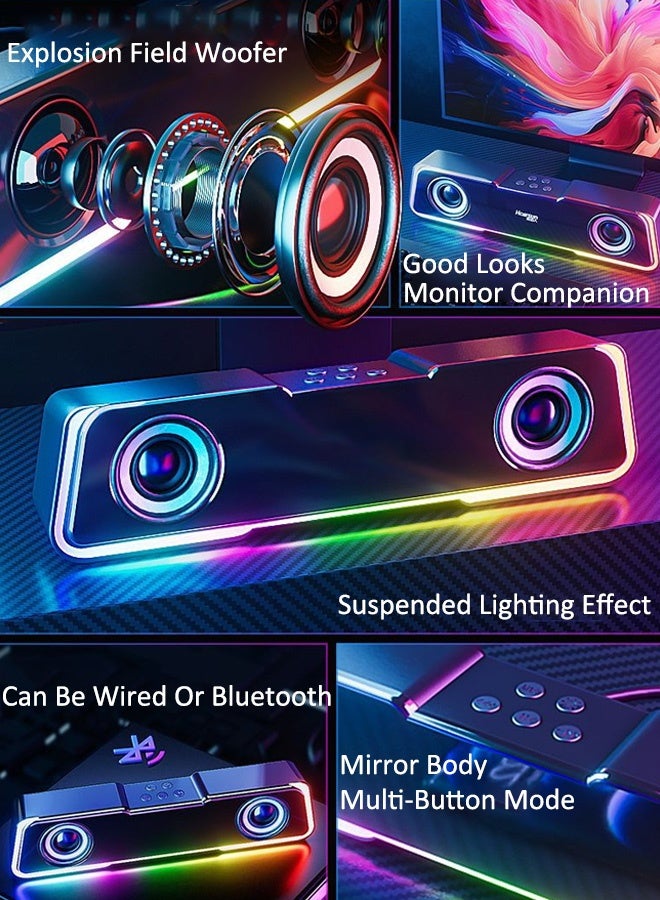 مكبر صوت بلوتوث لاسلكي محمول، مع RGB، مكبر صوت بنظام الصوت المحيطي للمسرح المنزلي يعمل بمنفذ USB، لجهاز عرض الألعاب التلفزيونية، وشاشة سطح المكتب، والكمبيوتر الشخصي، والكمبيوتر المحمول، والأجهزة اللوحية - Image 3