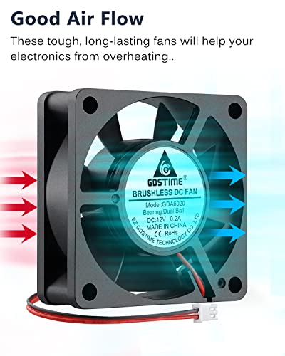 GDSTIME Dual Ball Bearing 60mm x 60mm x 20mm 12v Brushless DC Cooling Fan - Image 3