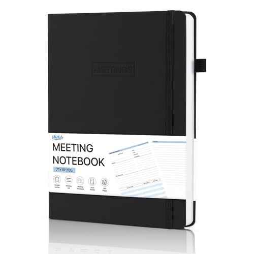 WEMATE Meeting Notebook for Work, Work Planner Notebook With Action Items, B5 Size Project Planner, Easily Take Meeting Notes & Keep Agendas on Track, Calender, Index Page, Inner Pocket, 7×10 Inch, Black - Image 1
