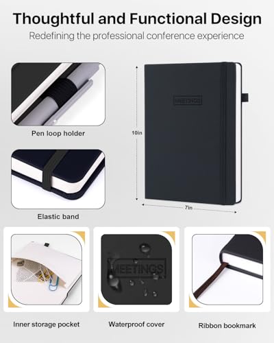 WEMATE Meeting Notebook for Work, Work Planner Notebook With Action Items, B5 Size Project Planner, Easily Take Meeting Notes & Keep Agendas on Track, Calender, Index Page, Inner Pocket, 7×10 Inch, Black - Image 4