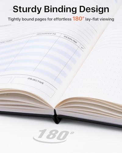 WEMATE Meeting Notebook for Work, Work Planner Notebook With Action Items, B5 Size Project Planner, Easily Take Meeting Notes & Keep Agendas on Track, Calender, Index Page, Inner Pocket, 7×10 Inch, Black - Image 5