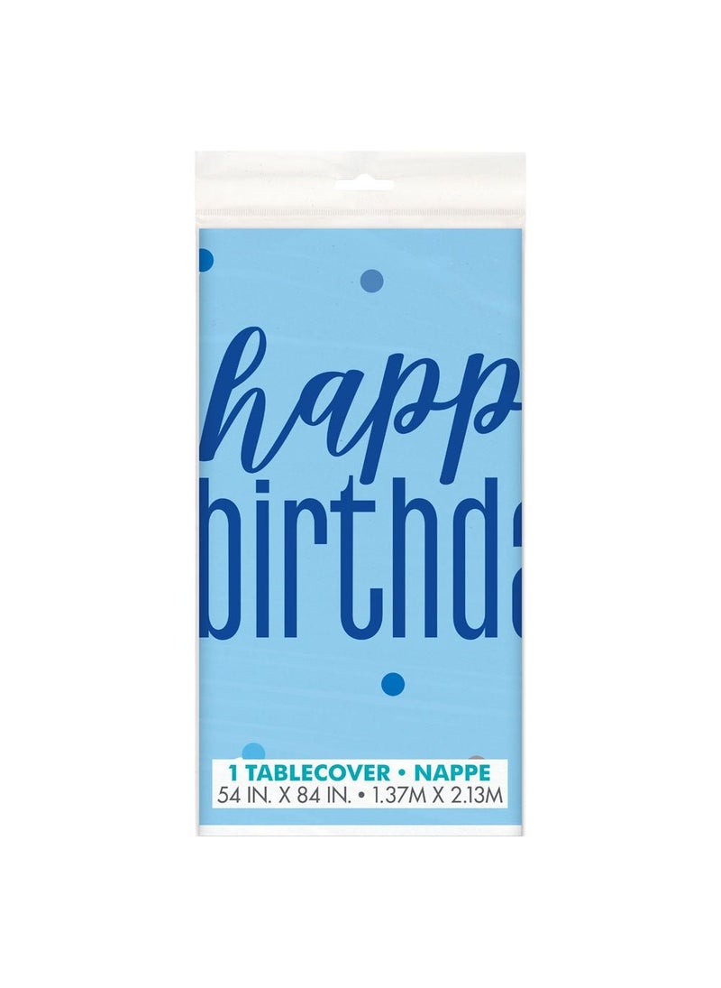 Unique Happy Birthday Plastic Tablecloth Blue 137x213cm - Image 1