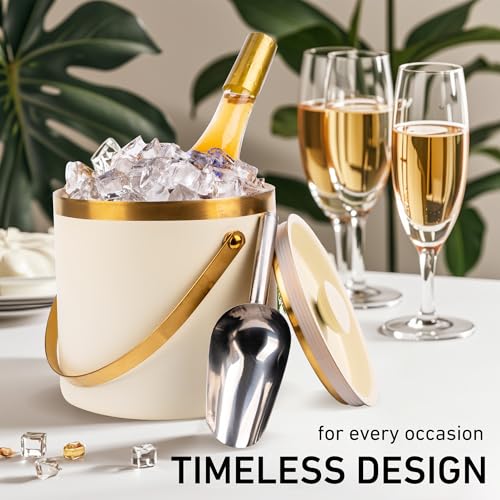 DRAMNYO 3L beige white Double Wall Insulated Stainless Steel Ice Bucket with scoop for Cocktail BarMetal Ice Bucket for freezer with Lid for partiesice Container to Keep Ice Colderbar cart accessories - Image 3