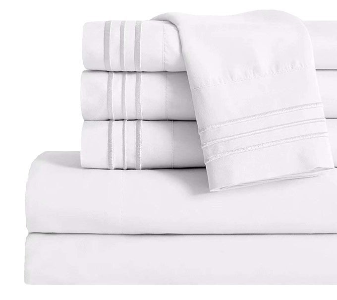 QUEEN SHEET SET LUXURY HOTEL 1800 PREMIER BEDDING SHEETS PILLOWCASES ULTRA SOFT BREATHABLE COOLING BED SHEETS DEEP POCKET WRINKLE RESISTANT 6 PIECE SET QUEEN WHITE