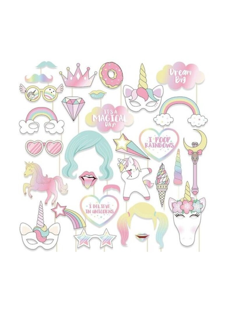 PROMASS - 29Pcs/Set Photo Props Birthday Party Unicorn Photo Booth Props Unicorn Party Supplies Funny Rainbow Unicorn Pegasus Photo Props For Unicorn Baby Shower Birthday Party Decoration Favors Supplies - Image 1