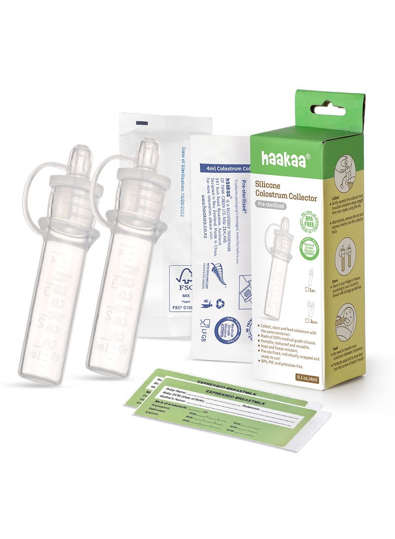 haakaa Silicone Colostrum Collector Set 20ml (2 Pack) – Breast Milk Collection Syringes for Newborn Feeding & Breastfeeding - Image 1