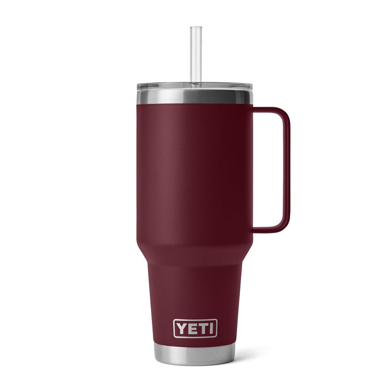 YETI Rambler 42 oz Tumbler with Handle and Straw Lid, Travel Mug Water Tumbler, Vacuum Insulated Cup with Handle, Stainless Steel, Wild Vine Red - Image 1