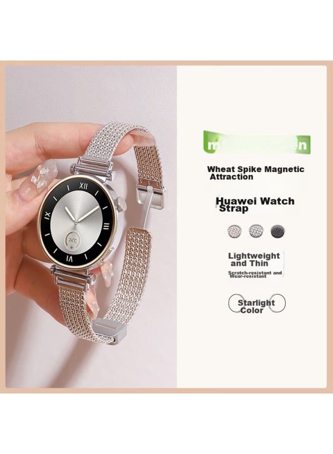 Mssm Compatible Huawei Watch Gt4/5/4/gt3 Pro Strap, Wheat Ear Metal Magnetic Buckle Watchband, Slim Waistband For Women , 41mm Dial-18mm - Image 1