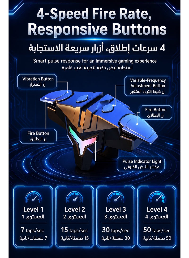 سارافوكس شفتات ليزر اوتوماتيكية عالية الجودة للهاتف من سارافوكس، 4 اصابع، سرعة استجابة فائقة، بطارية طويلة الامد،وضع إطلاق متكرر سريع، أزرار معدنية متينة، متوافقة مع جميع هواتف ايفون واندرويد مخصصة لالعاب مثل ببجي موبايل - Image 2