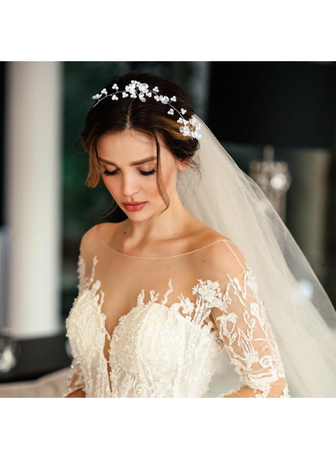 طوق رأس مزين باللؤلؤ والزهور للعروس، طوق رأس مزين بالكريستال للفتيات الصغيرات، إكسسوارات شعر مزينة باللؤلؤ للفتيات الصغيرات، طوق رأس فضي لحفلات أعياد الميلاد، طوق رأس فضي لحفلات الزفاف (فضي) - Image 5