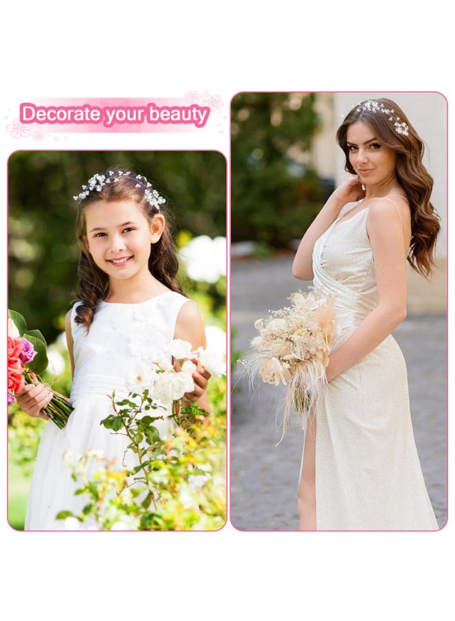 طوق رأس مزين باللؤلؤ والزهور للعروس، طوق رأس مزين بالكريستال للفتيات الصغيرات، إكسسوارات شعر مزينة باللؤلؤ للفتيات الصغيرات، طوق رأس فضي لحفلات أعياد الميلاد، طوق رأس فضي لحفلات الزفاف (فضي) - Image 3