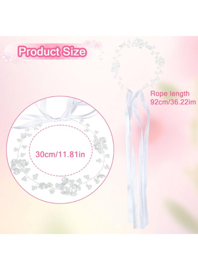 طوق رأس مزين باللؤلؤ والزهور للعروس، طوق رأس مزين بالكريستال للفتيات الصغيرات، إكسسوارات شعر مزينة باللؤلؤ للفتيات الصغيرات، طوق رأس فضي لحفلات أعياد الميلاد، طوق رأس فضي لحفلات الزفاف (فضي) - Image 2