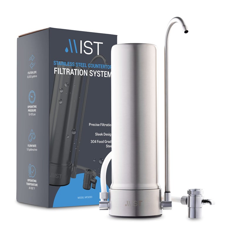 Mist Countertop Water Filter, 5-Stage Water Filtration System Countertop Technology, 8000 Gallon Capacity, Stainless Steel, Reduces Heavy Metals, Chlorine, Bad Taste & Odor (1 Filter Included) - Image 1