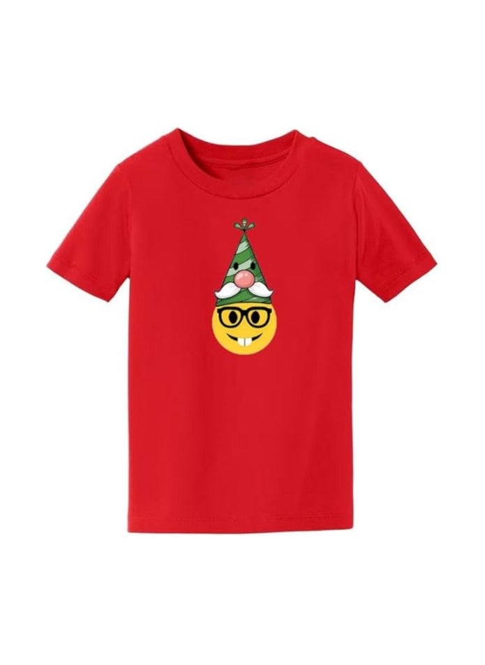 PRINTSHOP4ME - Christmas Emoji Kids Red T-Shirt For Boys–Soft Cotton Round Neck Short Sleeve T-Shirt With Smiley Face Emoji–Great For Parties - Image 1