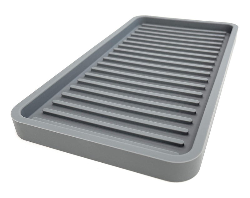 Happitasa Silicone Kitchen Sink Organizer Tray Sponge Holder and Countertop Protector  Bathroom and Kitchen Soap Dish and Dispenser Tray Grey 10x525