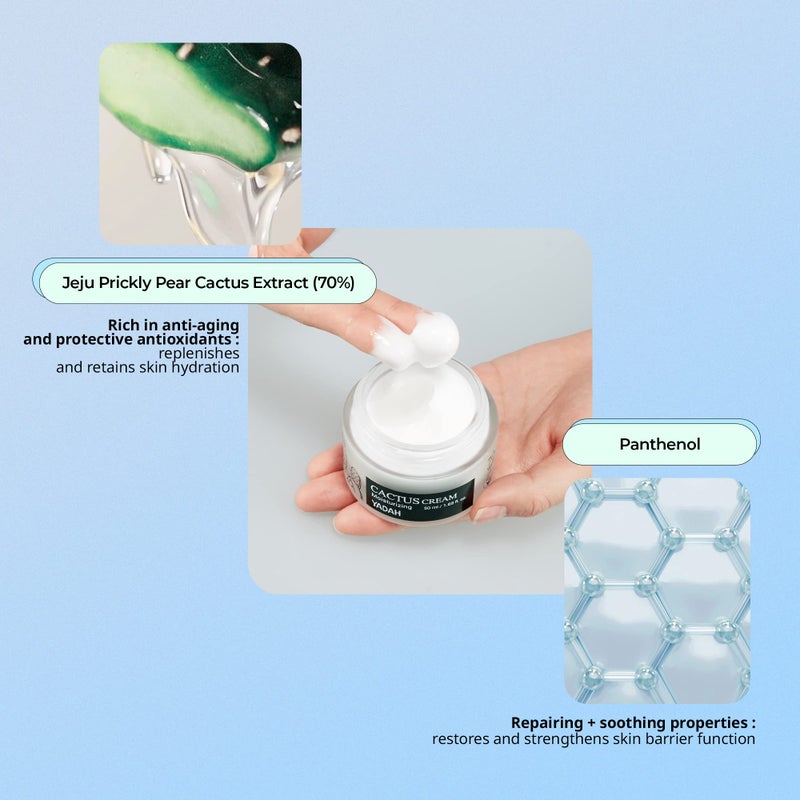YADAH Cactus Cream 1.69 Fl.Oz. â€“ Facial Hydrating Moisturizer Forming Moisture Barrier for Sensitive Dry Skin - Image 4
