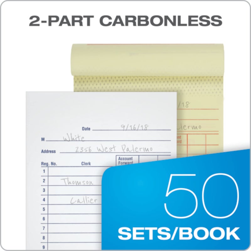 Adams General Purpose Sales Book, 2-Part, Carbonless, White/Canary, 3-11/32 x 5-5/8, 50 Sets per Book, 10 Pack (DC3510) - Image 2