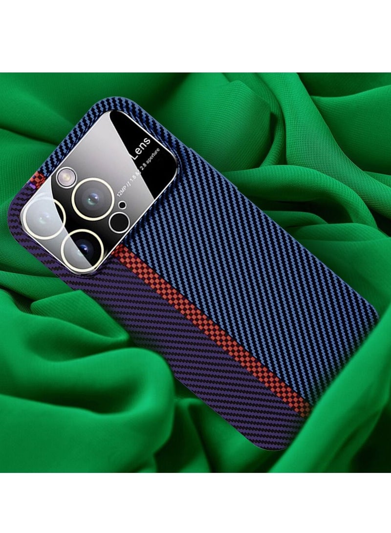 CATANES iPhone 14 Pro Max Carbon Case Large Window Camera Protection Unique Design Mixed Amazing Color Aramid Carbon Fiber Phone Case Blue - Image 4