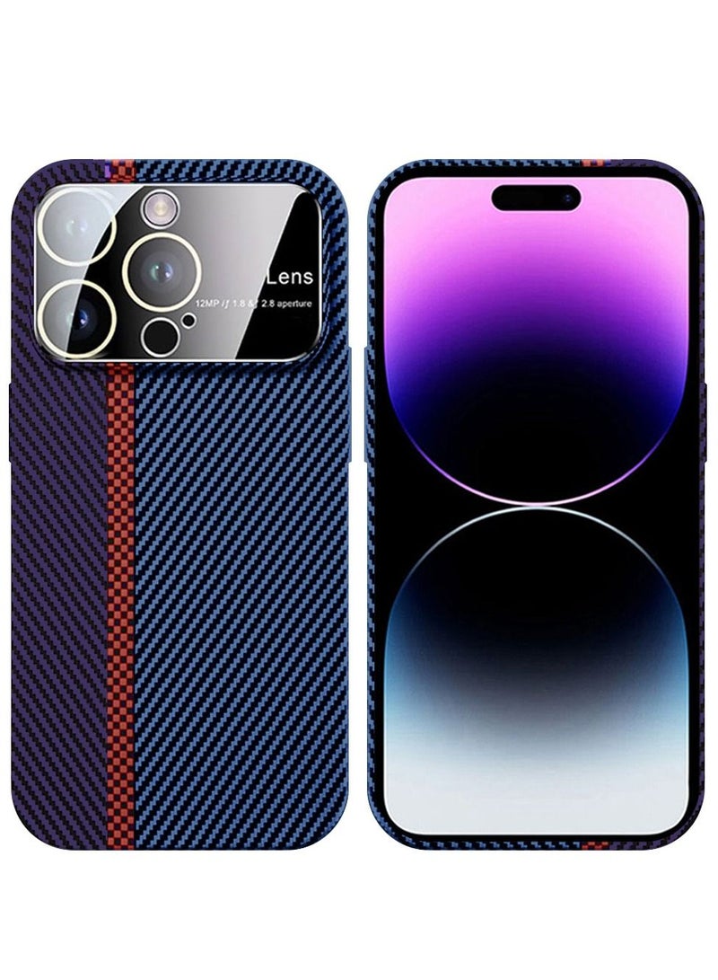 CATANES iPhone 14 Pro Max Carbon Case Large Window Camera Protection Unique Design Mixed Amazing Color Aramid Carbon Fiber Phone Case Blue - Image 2
