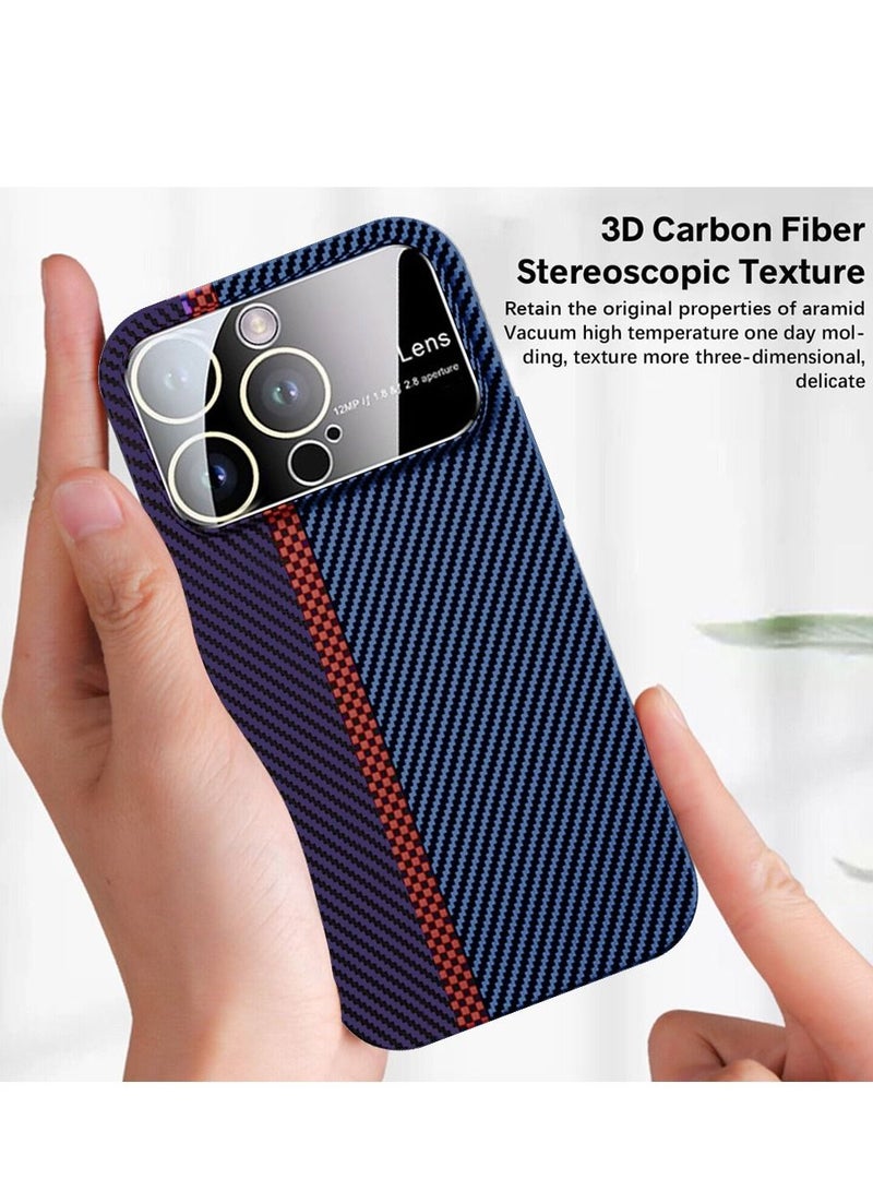 CATANES iPhone 14 Pro Max Carbon Case Large Window Camera Protection Unique Design Mixed Amazing Color Aramid Carbon Fiber Phone Case Blue - Image 3