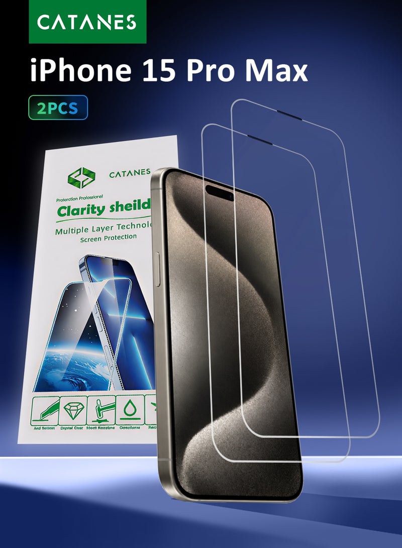 CATANES 2 PACK Super Glass Screen Protector for iPhone 15 Pro Max 500C Borderless  – 0.55mm Ultra-Thin Anti-Static Tempered Glass – Full Coverage Display Shield - Image 1