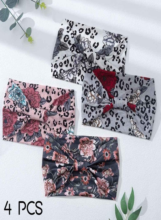 Aceorna Boho Butterfly Headbands: Stretch Knotted Hairbands with Floral Prints, Elastic Turban Head Wraps for Women and Girls, Pack of 4 Hair Bands (Floral A) - Image 2