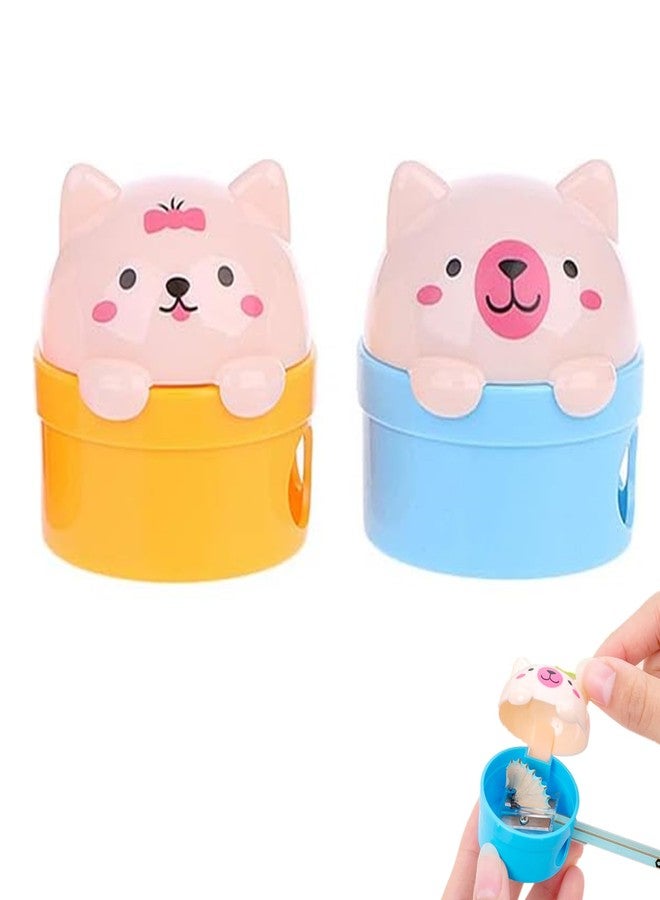 Fuzdaycu 2 Pcs Popular Bear Pencil Sharpener Colored Handheld Pencil Sharpener Desktop Decoration for Home Office Party Favor Supplies, Color Random - Image 1