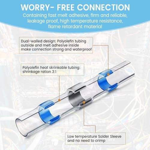 AKOSN 455 PCS Heat Shrink Self Soldering Butt Connector, Solder Seal Wire Connectors Kit, Waterproof Wire Solder Stick Splice Connector for Marine Electrical Automotive (5 Colors/5 Sizes/ 26-10 Gauge) - Image 3