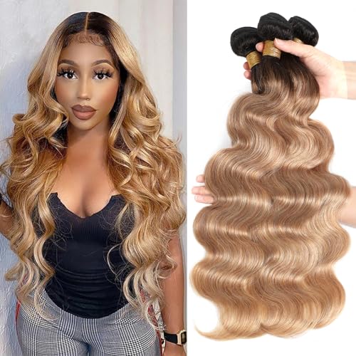 ROYAL IMPRESSION 12A Ombre Body Wave Bundles Human Hair T1B2712 12 12 Brazilian Remy Ombre Brown Human Hair 100 Unprocessed Virgin Brazilian Body Wave Hair Weave 3 Bundles - Image 2